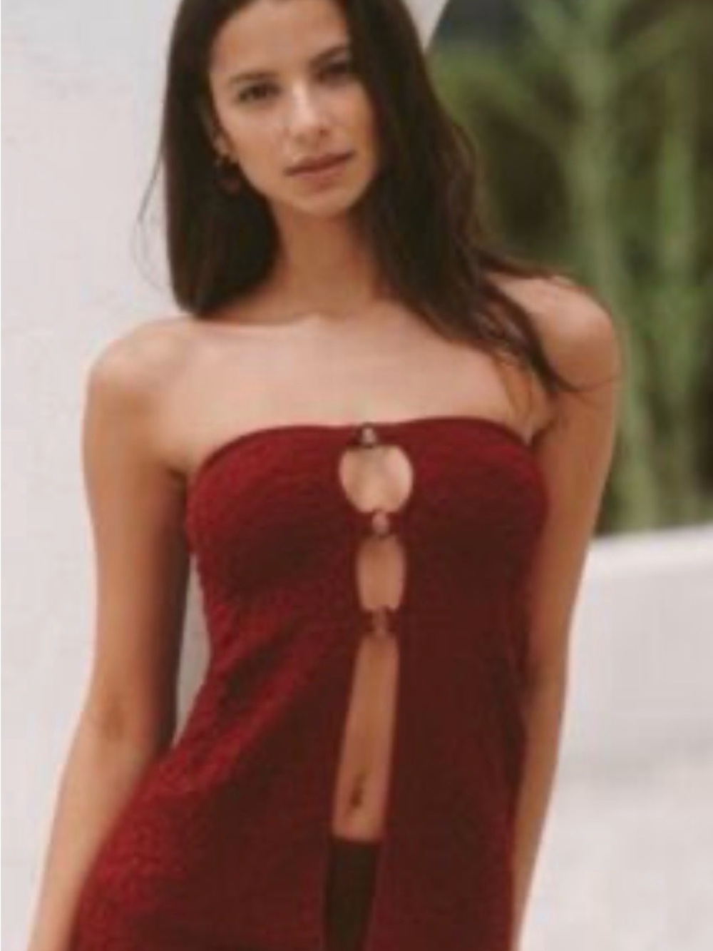New Anthropologie Celandine Deep Red Textured Ring-Front top sz Small